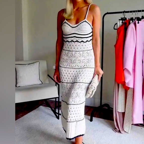 Olive+Oak BOHO CONTRASTING BINDING SWEETHEART POINTELLE CROCHET KNIT MAX… - Picture 12 of 14